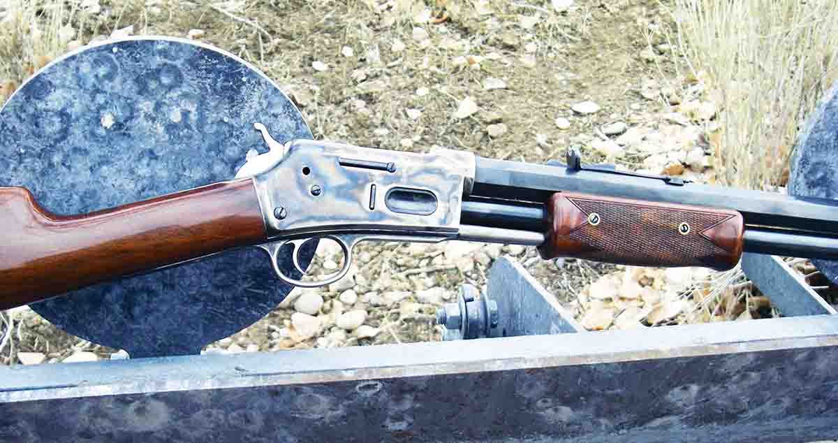 With just a bit of tuning, the Uberti 1884 Lightning was used to run Brian’s steel pistol targets quickly.